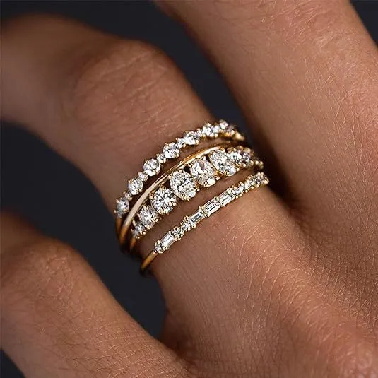 Wholesale 4pcs Fashionable Diamond Inlaid Zirconium Ring