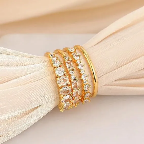 Wholesale 4pcs Fashionable Diamond Inlaid Zirconium Ring