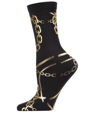 Women's Bling Bling Shiny Gold Chain Print Crew Sock