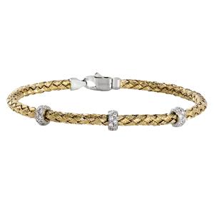 Woven Bangle in 18k Gold with Diamonds LB2093-Y_WHITE_18K_X_2T